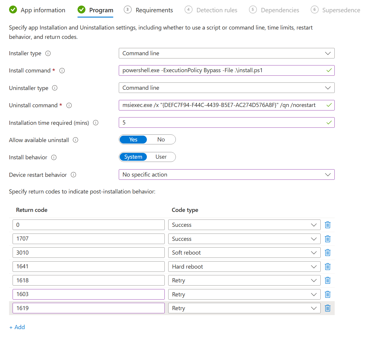 Program settings